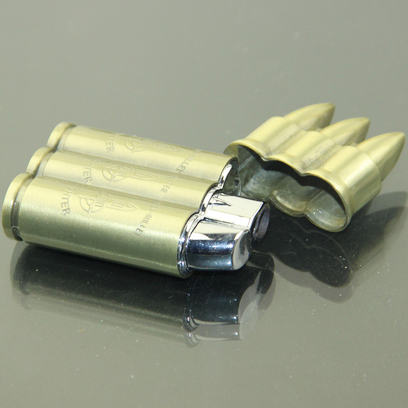 创意子弹防风打火机三连发模型新奇特收藏品军迷爱好地摊热卖