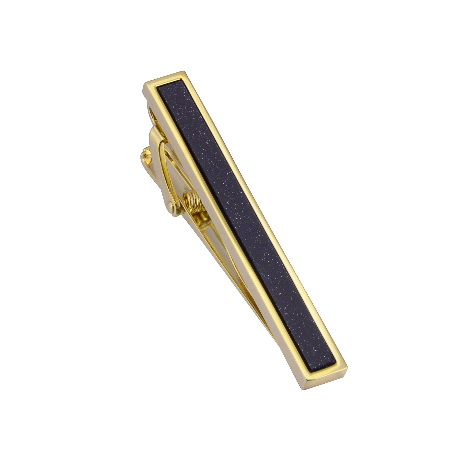 东莞铜领带夹 新款天然蓝砂金石k金领带夹 高档蓝金砂石领带夹