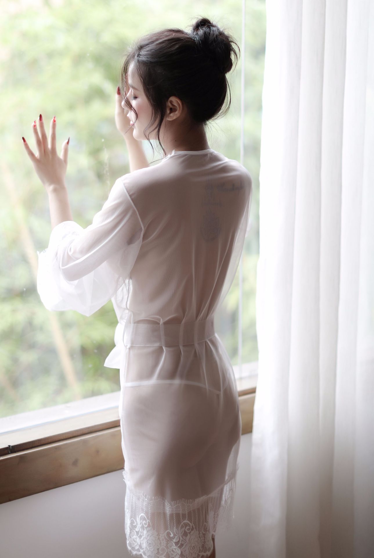 情趣内衣 睡袍性感妩媚透视浴袍三点套装厂家亚马逊代发