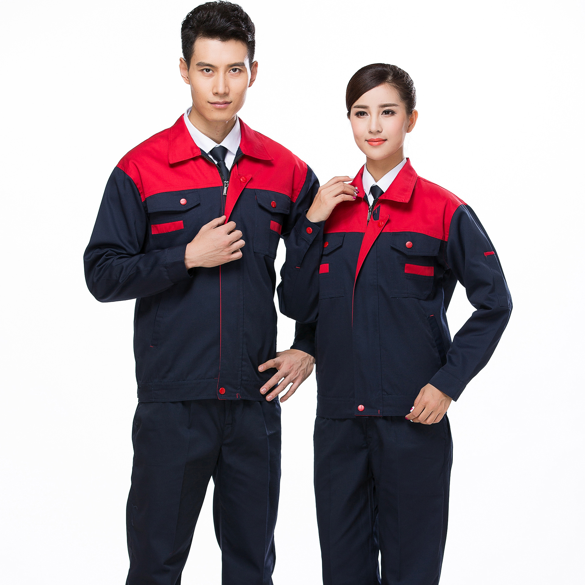 秋冬长袖工作服套装男女汽修工装上衣工行车间厂服长袖劳保服厂家