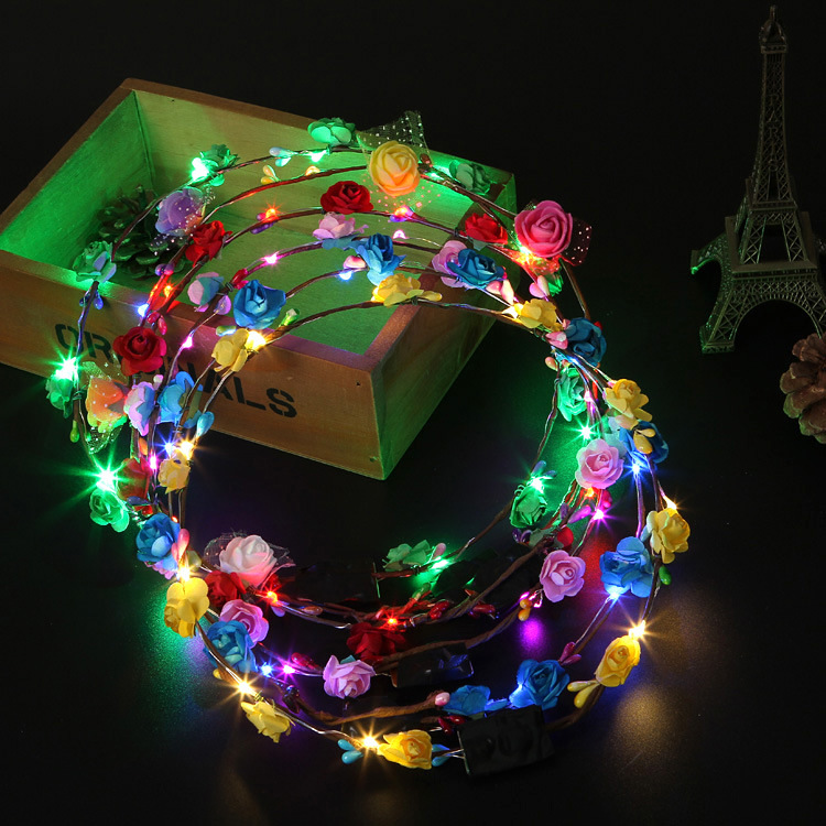 Ten Lights Ten Flowers Flash Luminous Garland Headdress Hair Hoop Led Lights Night Market Wholesale Stall Hot Sale Small Toys for Children