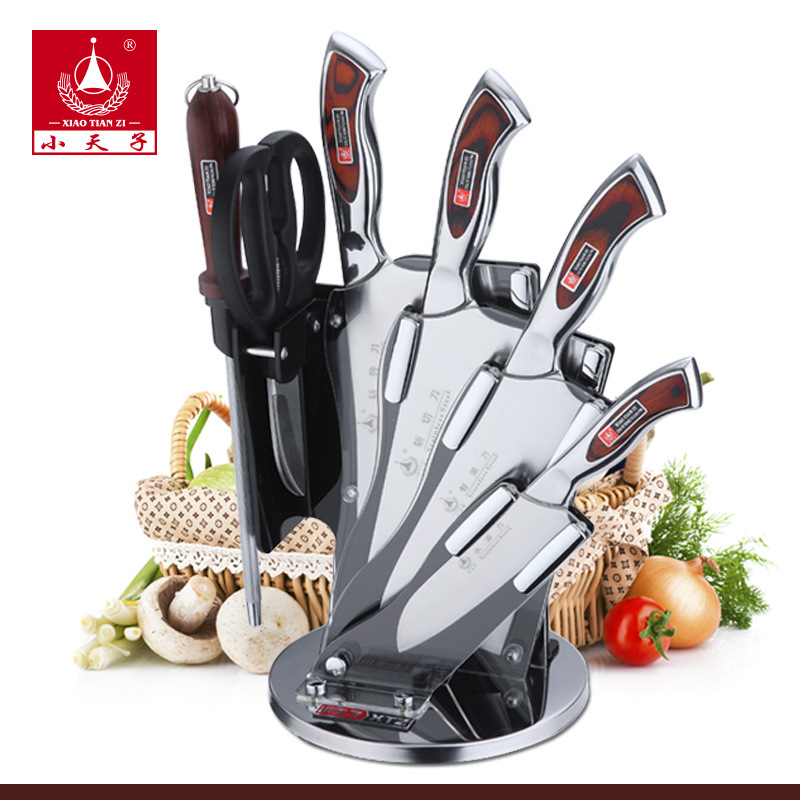 厂家批发小天子刀具 高档礼品 钢头彩木柄厨房套刀 阳江刀具套装