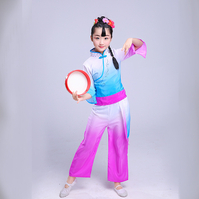 儿童小荷风采月愿舞蹈表演服古典舞民族舞台手鼓演出服装秧歌服女