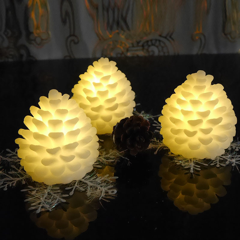 圣诞led松果蜡烛灯 蜡烛圣诞节装饰品闪粉蜡烛松树松果灯批发
