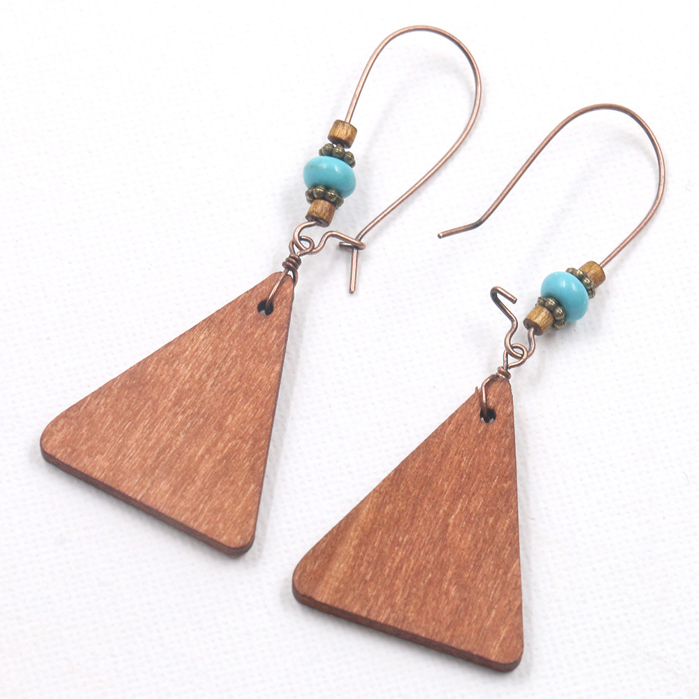 欧美时尚创意爆款配饰 三角形木头吊坠花朵木质耳环耳坠首饰批发