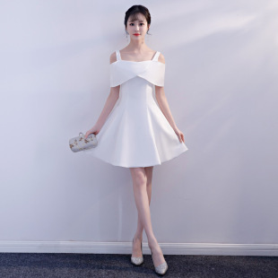 2018夏季新款短裙一字肩双肩短款小礼服朋友生日聚会日常生活装女