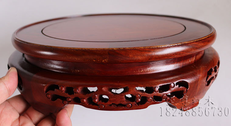 花瓶底座圆形木质 玄关瓷器底座 实木 古董香炉底座摆件家居饰品