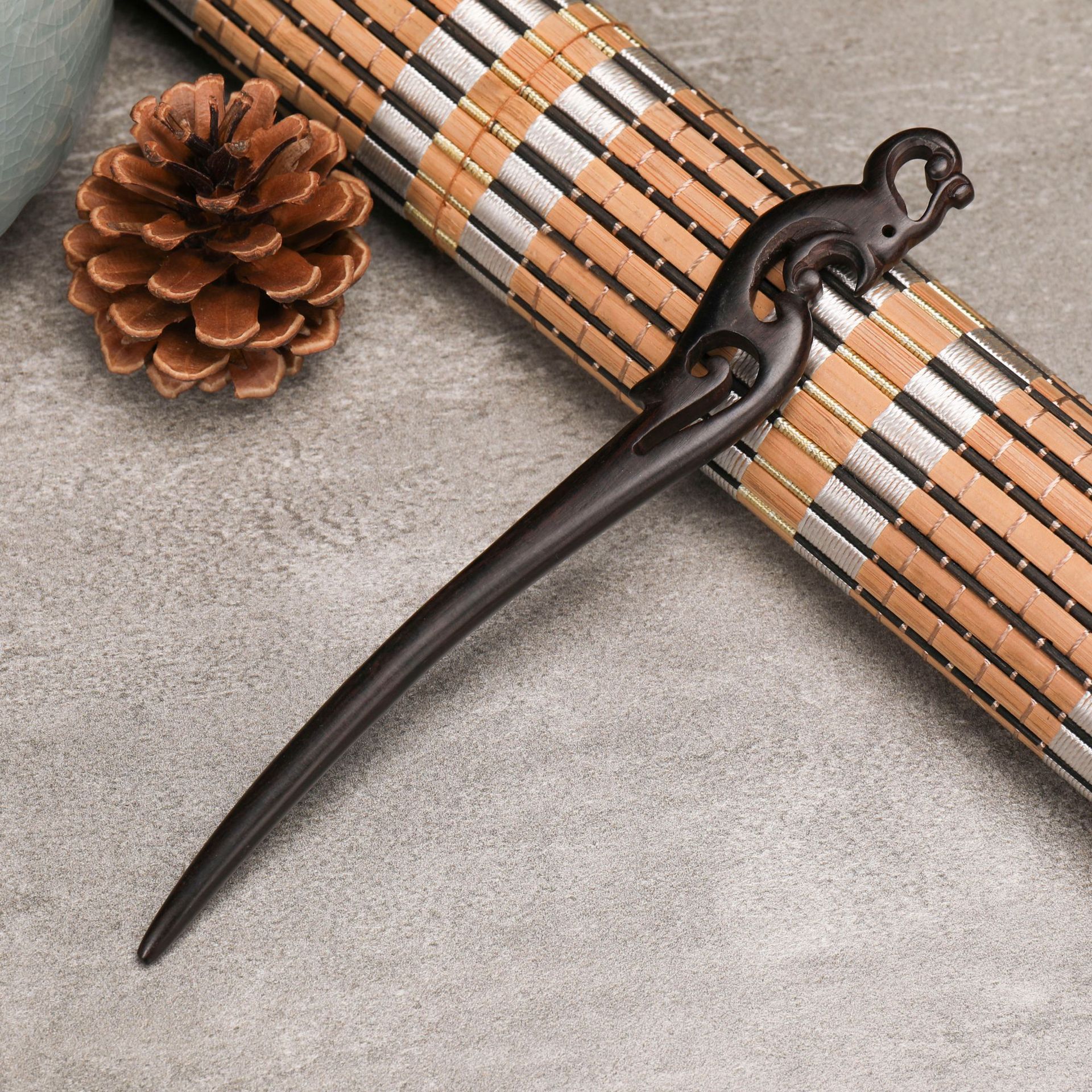 厂家直销 手工雕刻古典古风黑檀木汉服盘发发饰发钗木簪子 木