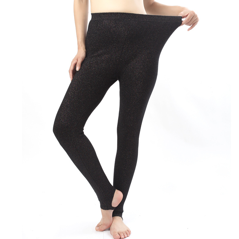 女士秋冬保暖裤 金银丝撞色羊毛裤 修身打底裤 毛裤 加厚踩脚长裤