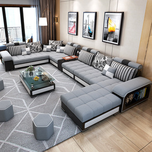 妙惠大户型皮布艺沙发简约现代北欧小组合转角家用沙发客厅整装家