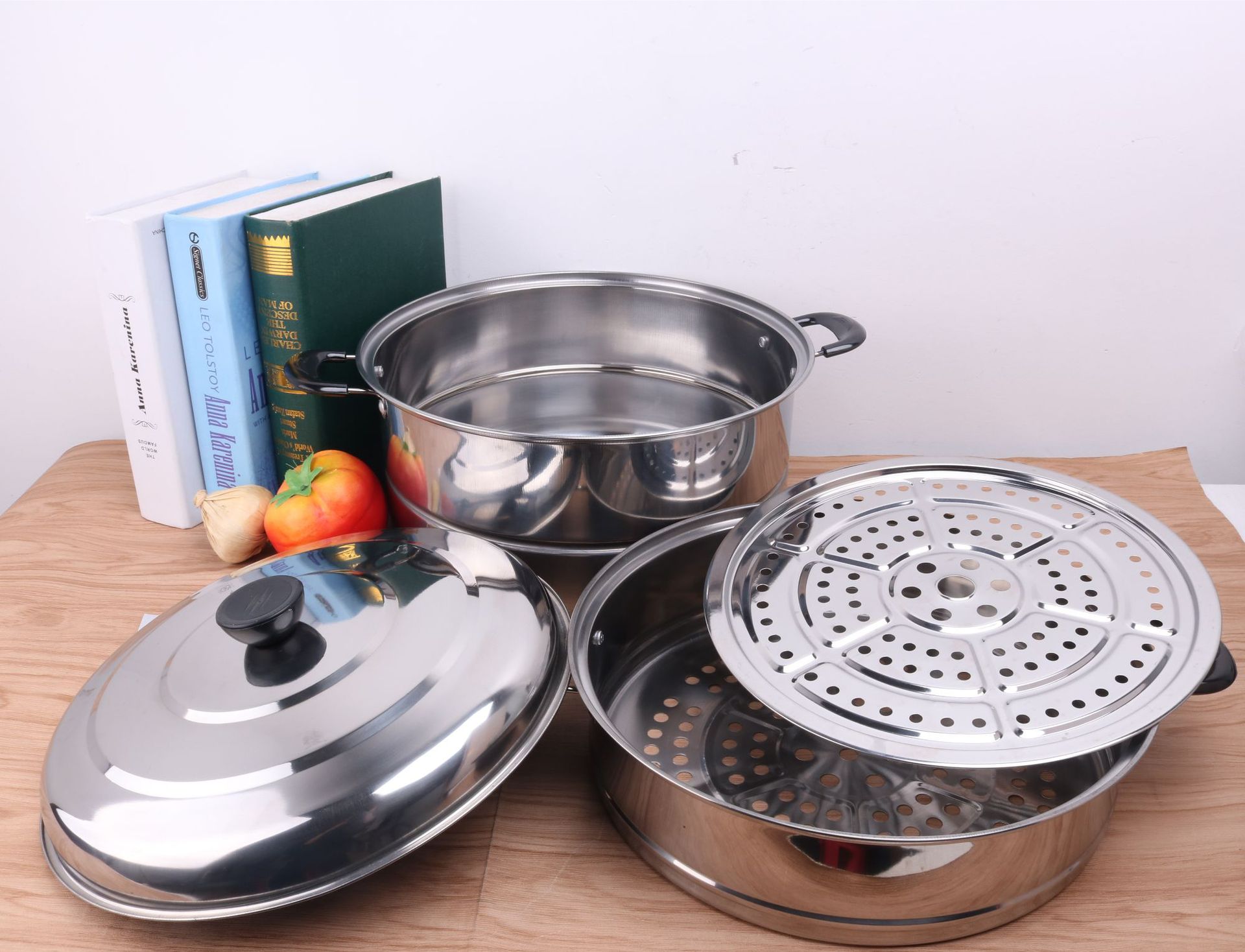 跑江湖地毯模式汤蒸锅 28cm带磁单蓖蒸锅 节能钢盖单层蒸锅