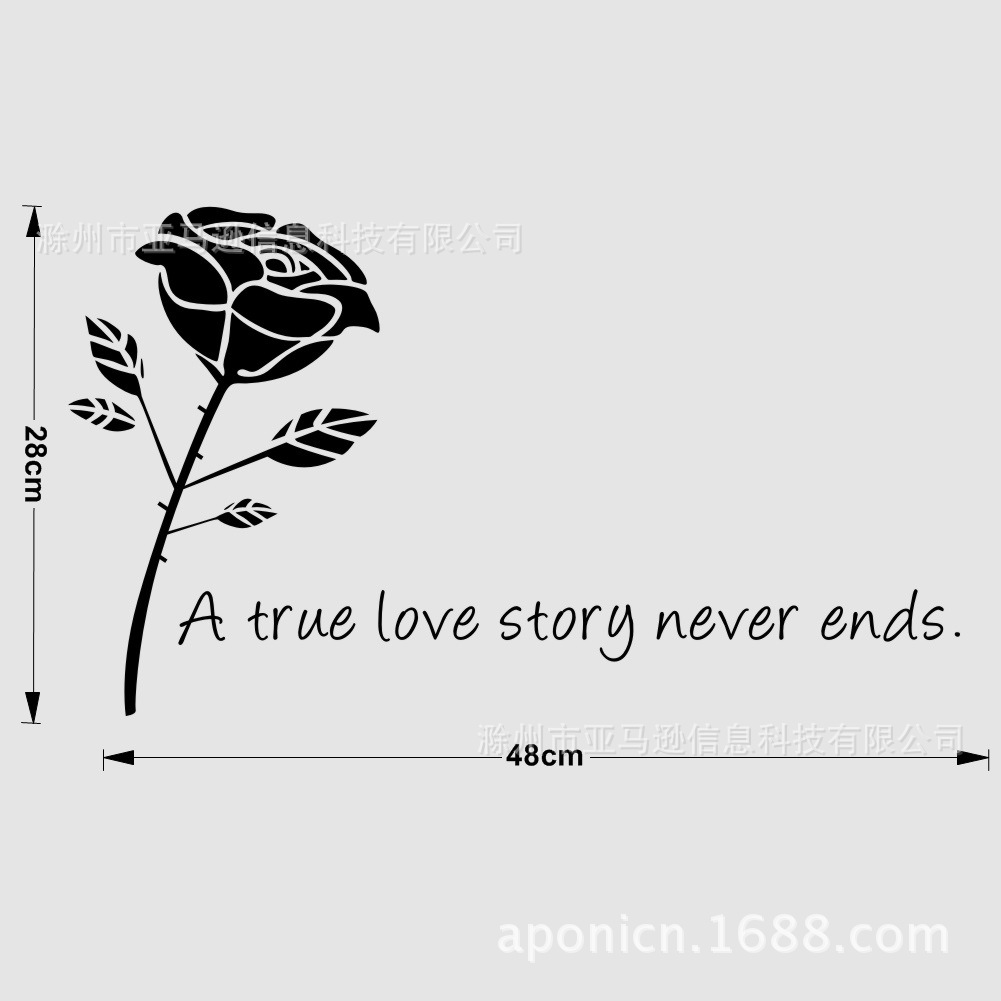 玫瑰花英文爱情箴言a true love story可移除装饰卧室墙贴my1261