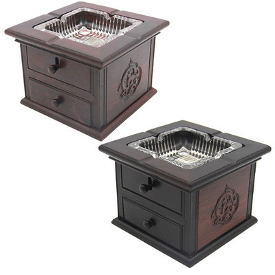 黑檀木雕新中式复古烟灰缸 创意大号客厅办公室实木质灭烟缸摆件