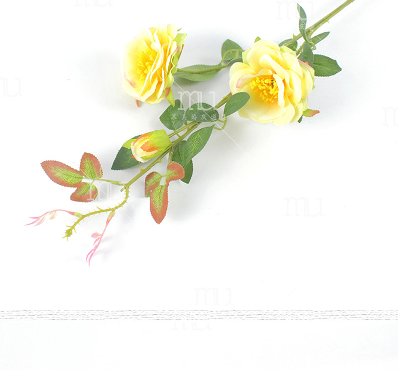 仿真3头香水月季 仿真花艺单只月季花摆设客厅餐厅茶几摆件装饰品