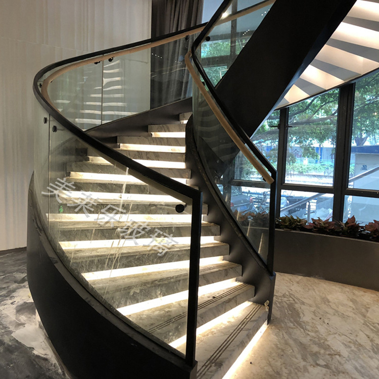 厂家供应高难度旋转楼梯玻璃热弯弧形玻璃扶手加工定制广州