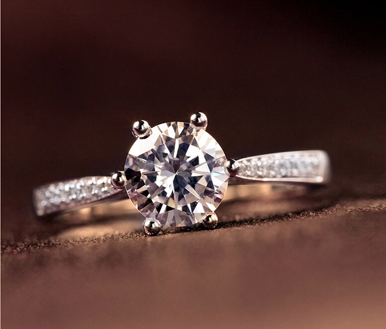 yjz 016简单经典纯银s925六爪钻戒仿真女款日韩求婚结婚80分戒指