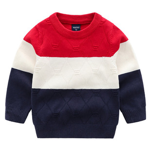 2018新款秋款韩版精品童装男童男孩儿童拼色菱形套头毛衣毛衫批发