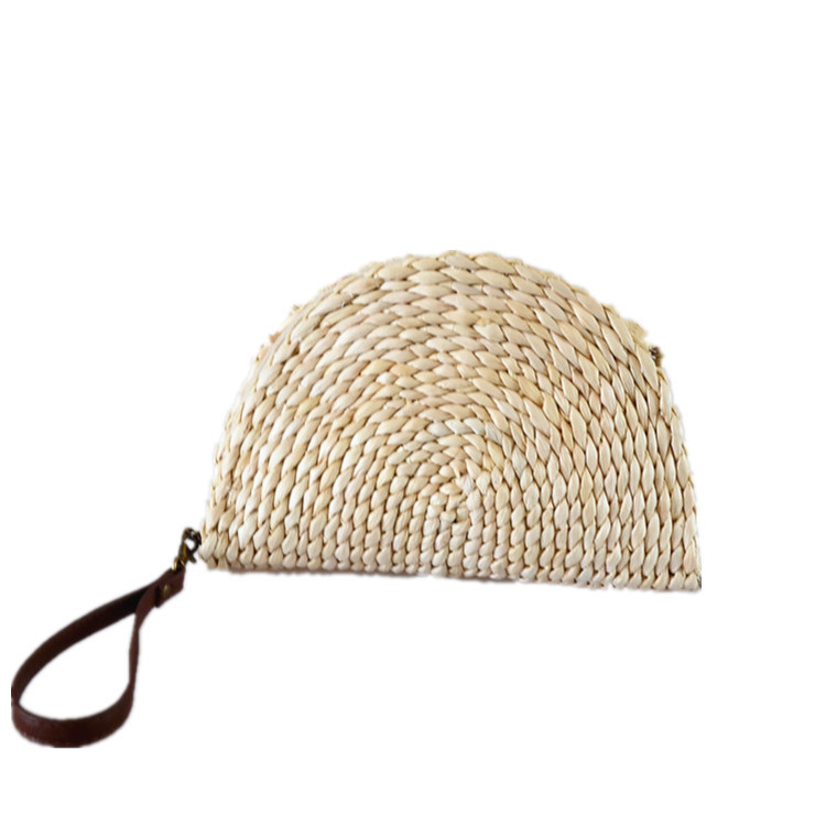 定制新款草编编织扇子包个性玉米皮手拿包半圆包时尚女包工厂直销