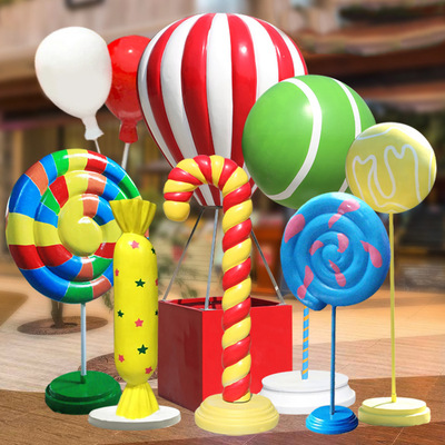 玻璃钢气球雕塑 气球棒棒糖摆件 广场商场五一节假日气氛雕塑摆件