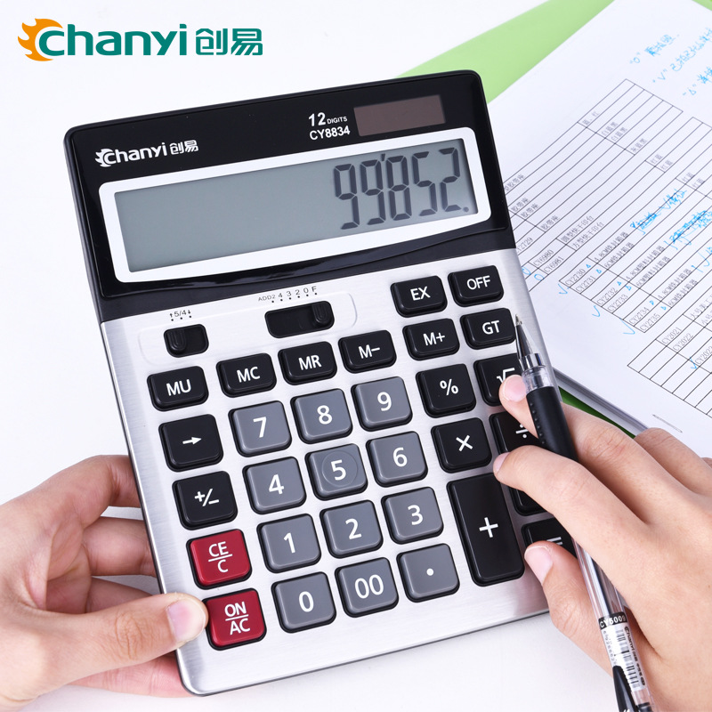 Chanyi Office Supplies Solar Battery Calculator Student Creativity 12-Bit Large Screen Voice Computer Wholesale