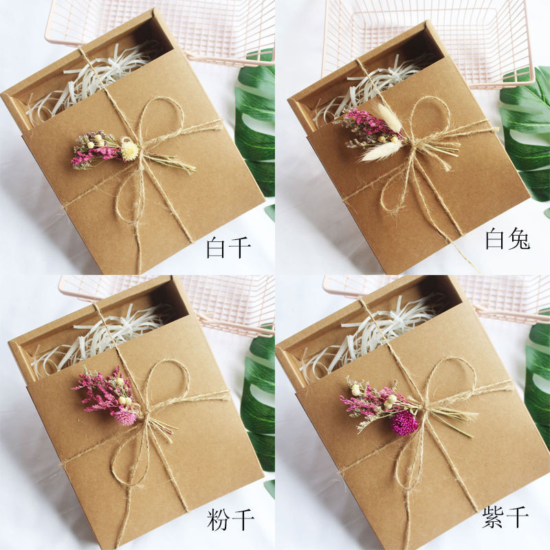 复古牛皮纸贴花小清新礼盒天然干花装饰礼品包装盒婚礼伴手礼盒子