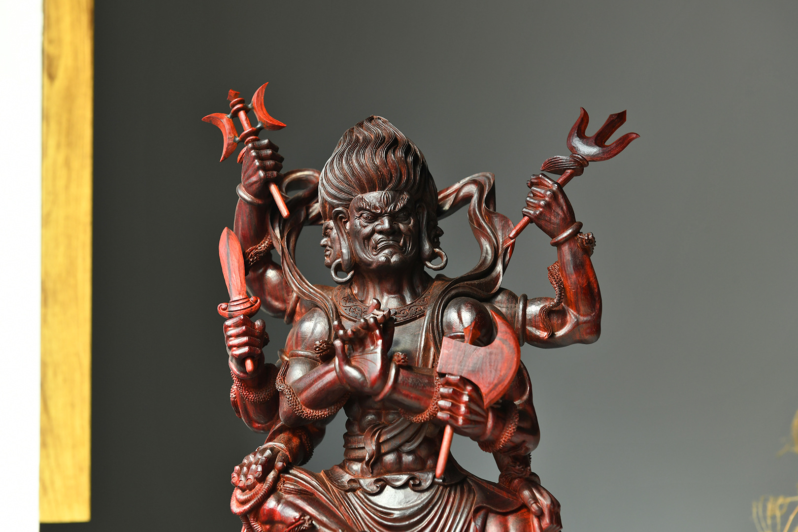 印度小叶紫檀八臂金刚摆件高油高密老料名家手工清刀款木质工艺品