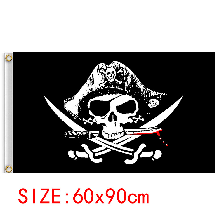 60x90cm 2*3ft 海盗旗 骷髅旗帜 酒吧鬼屋ktv 万圣节挂布