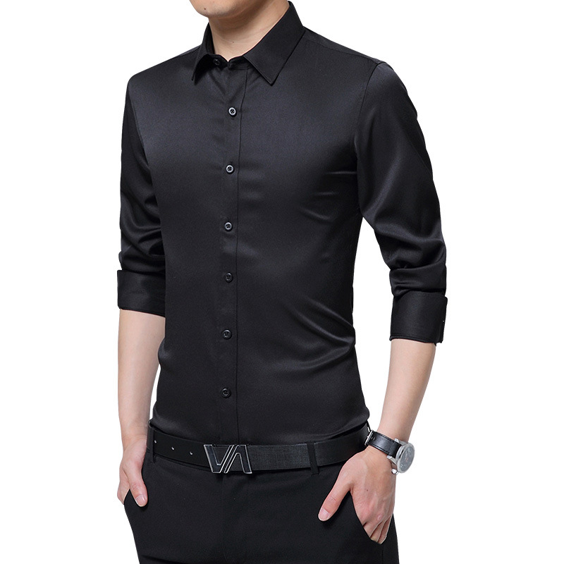 Autumn New Solid Color Slim Fit Long Sleeves Shirt Men's Business Casual Square Collar All-Matching Shirt Youth Trendy Shirt