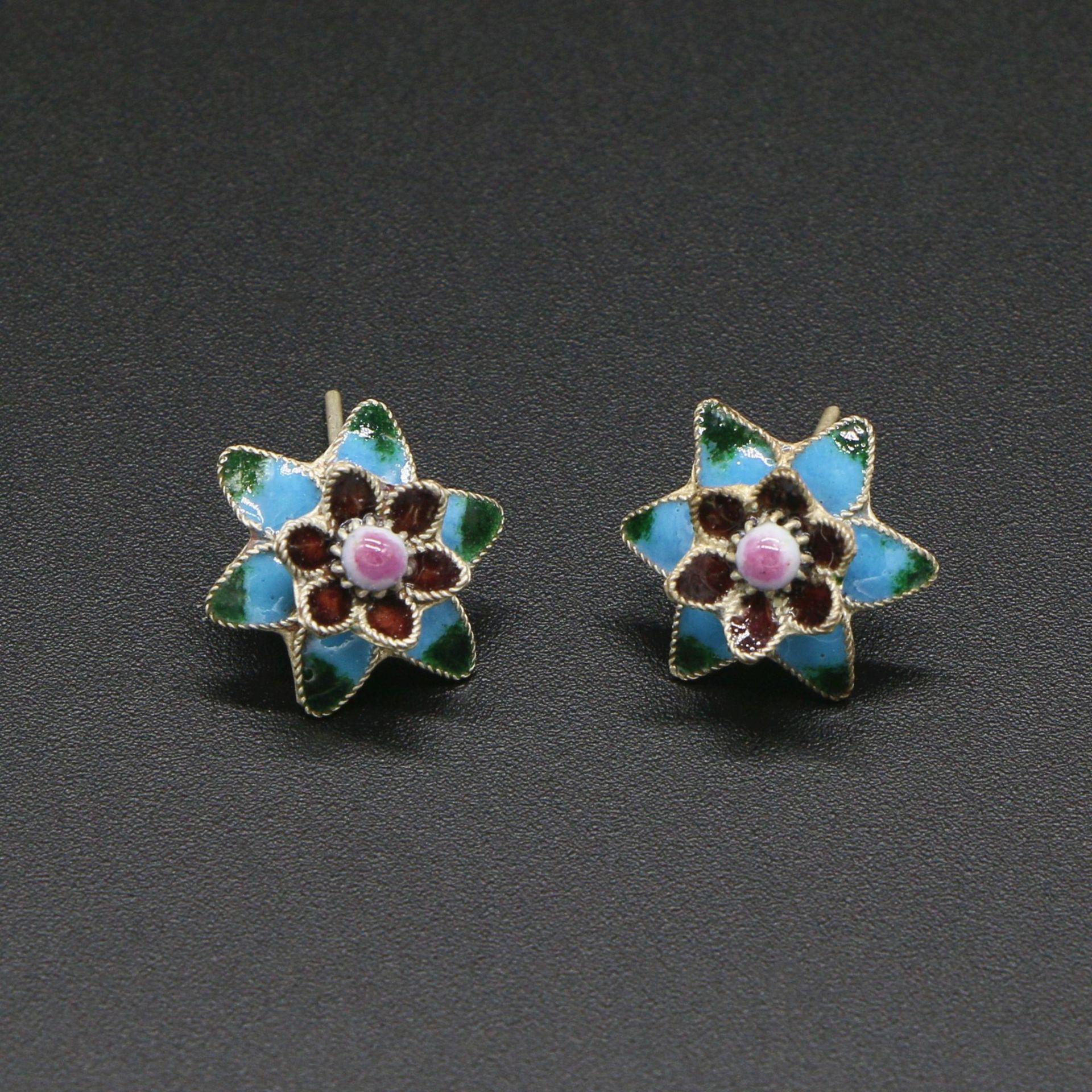 现货景泰蓝耳钉星星镀厚银烧蓝珐琅流行饰品复古民族风耳饰耳环