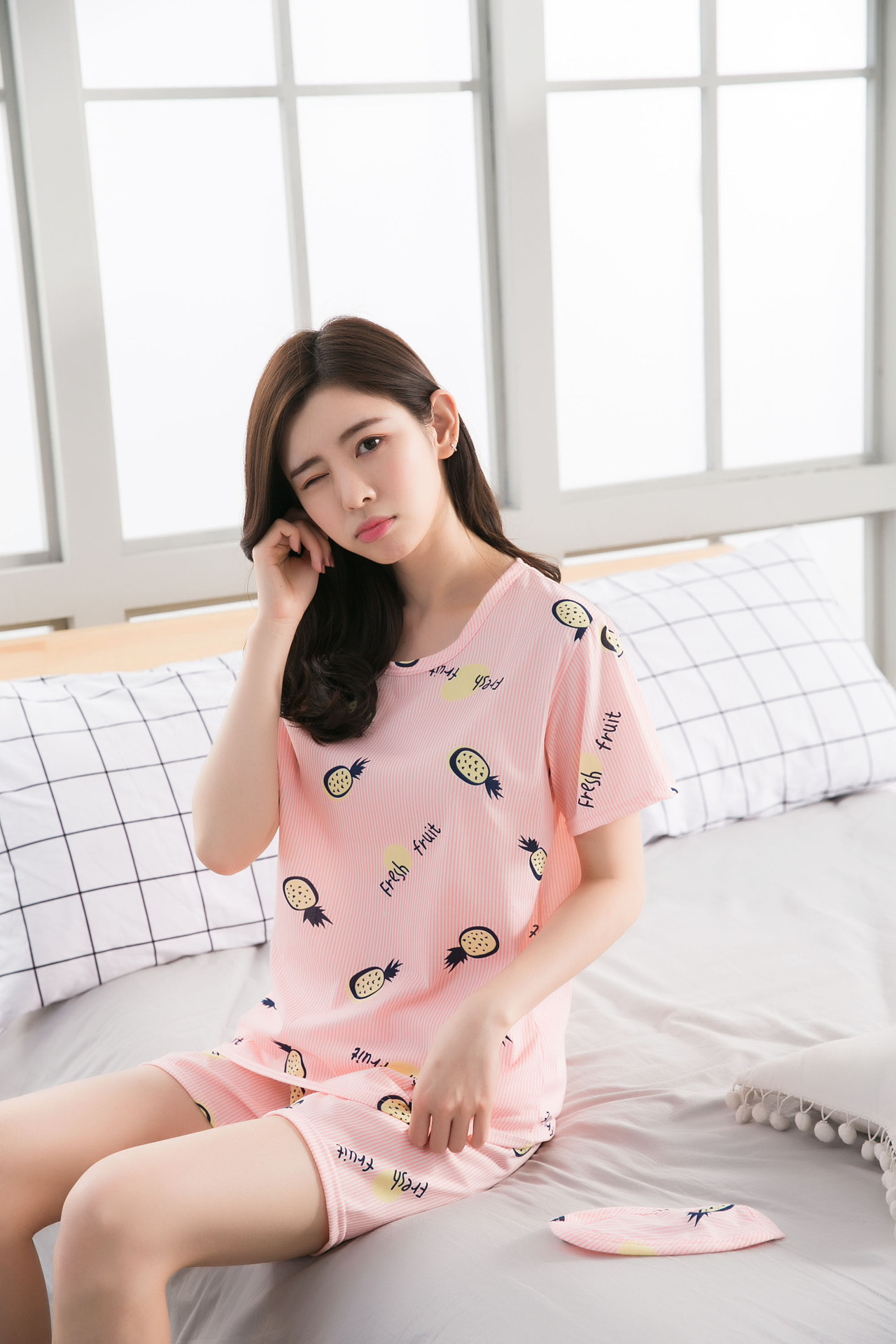 睡衣女夏时尚休闲女士家居服少女冰丝睡衣套装配眼罩家居服