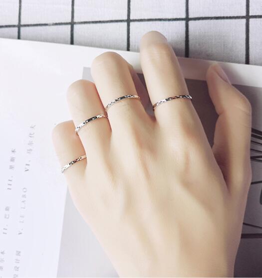 S925 Silver Starry Ring Women's Simple Joint Line Ring Women's Ring Japanese and Korean Thin Little Finger Ring Ring J3236