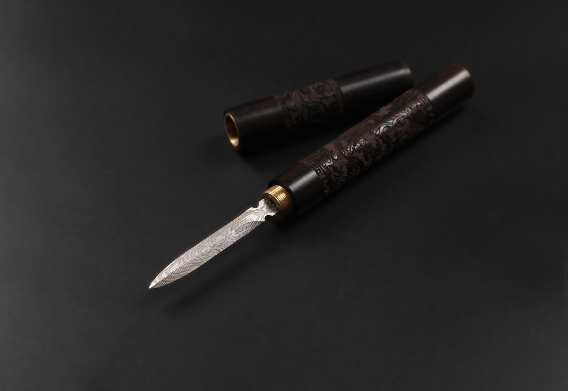 龙凤呈祥花纹式雕刻茶刀普洱茶刀茶道配件紫光檀,科檀木质