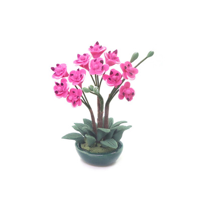 1:12娃娃屋dollhouse蝴蝶兰粘土花工艺花盆景微缩植物盆栽