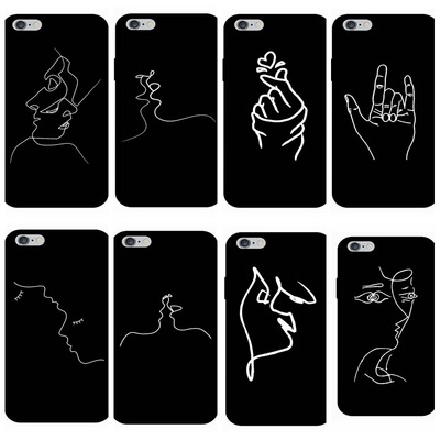 适用iphonexsmax手机壳苹果8plus黑色tpu人脸线条软壳简约素描壳6