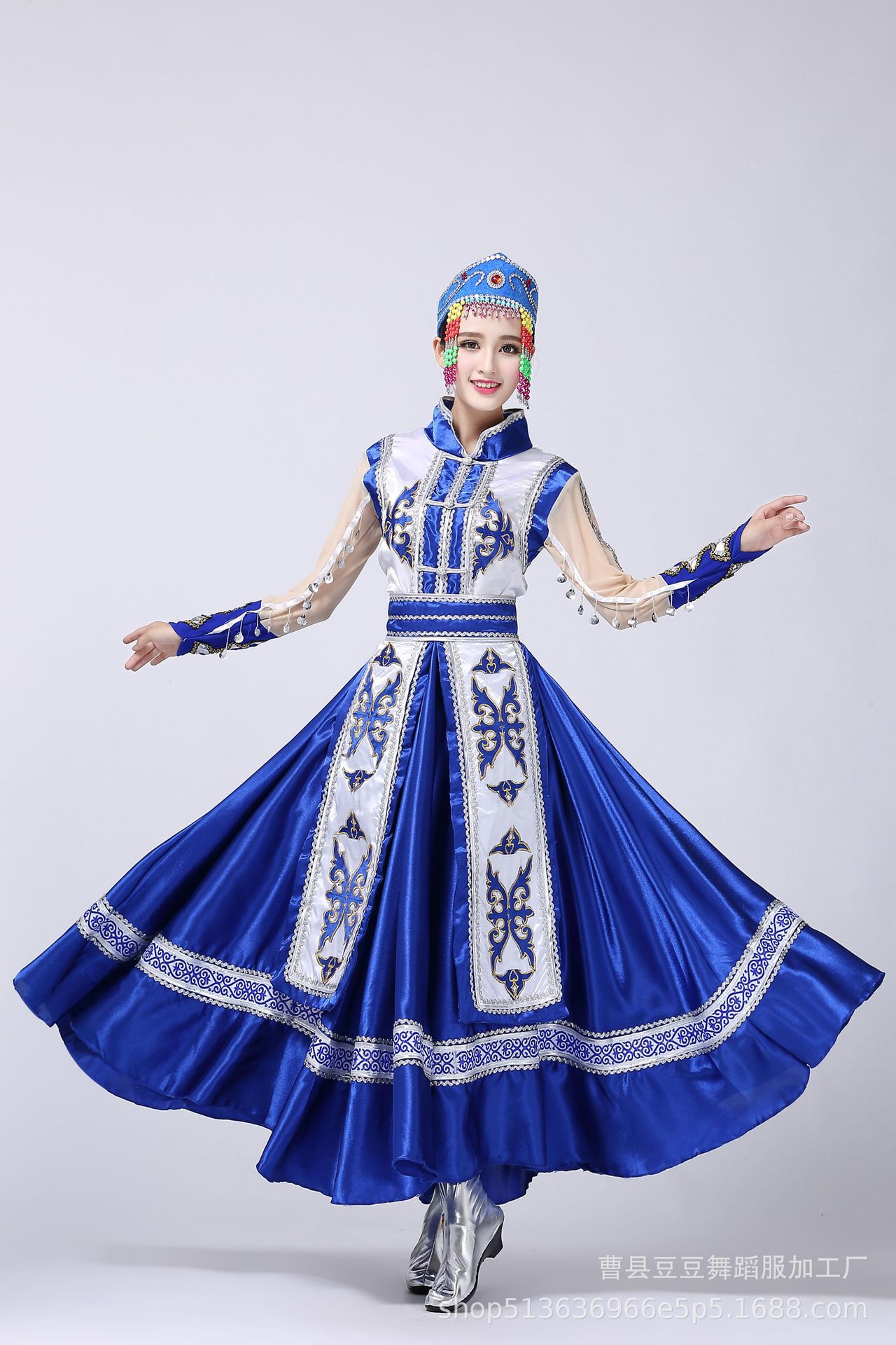 新款蒙古族演出服女装内蒙古舞蹈服装蒙古袍成人少数民族表演服裙