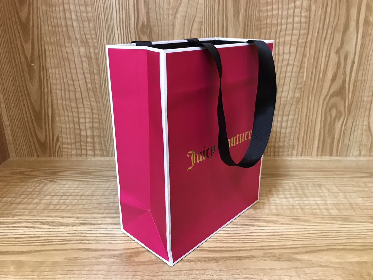 外贸铜版纸袋烫金压纹丝带手提袋定做