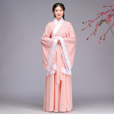 厂家定制2018新款女汉服 古装舞蹈服演出服 长款碎花古风女装汉服