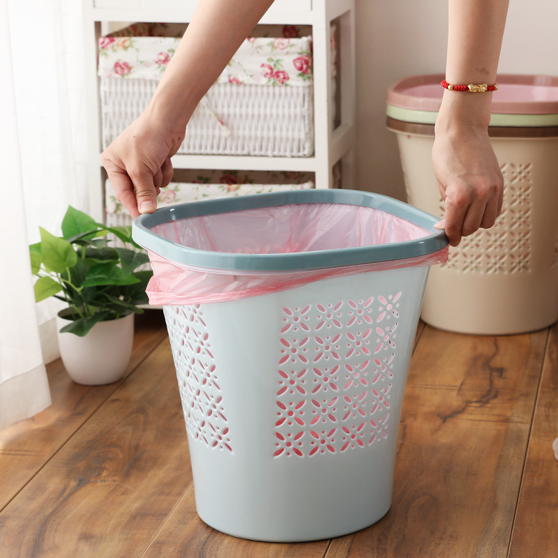 Creative Plastic Trash Can Office Living Room Hollow out Wastebasket Household with Pressure Ring Plastic without Cover Dust Basket 0594