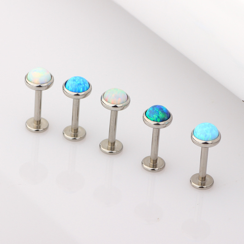 European and American New Opal Earrings Stainless Steel Opal Small Ear Bone Stud Amazon Piercing Jewelry Internal Thread Labret