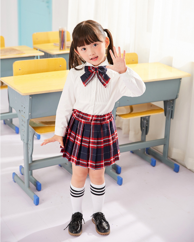 女童校服套装2020春季新款长袖衬衫短裙演出小学生班服幼儿园园服