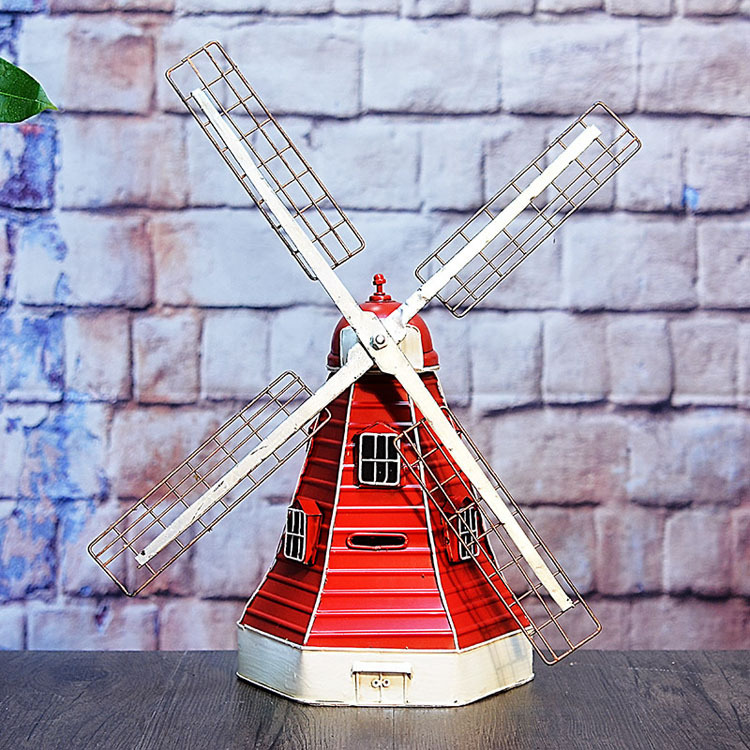 复古铁皮荷兰风车造型摆件家居软装饰品铁艺风车模型道具摆设批发