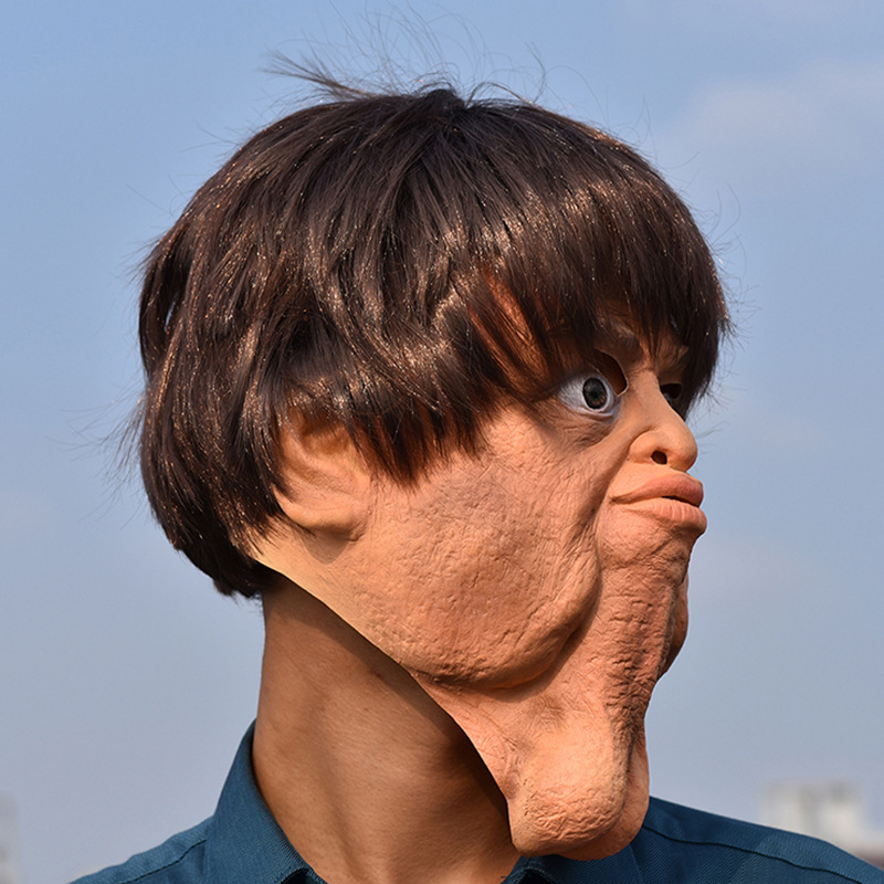 万圣节搞怪恐怖面具怪人大下巴 双下巴 面具影视道具乳胶酒吧舞会