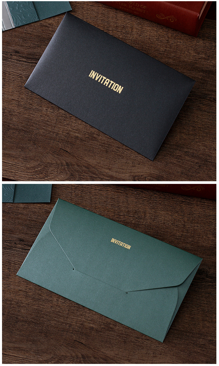 批发信封商务请帖开业乔迁酒会邀请函结婚请柬生日宴会贺卡墨绿色