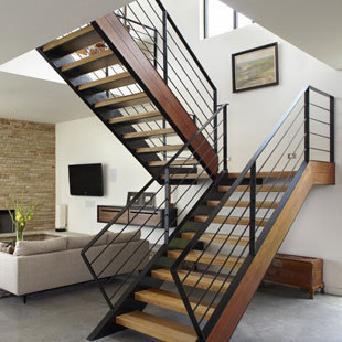 l型实木踏步直梯方管铁艺护栏楼梯