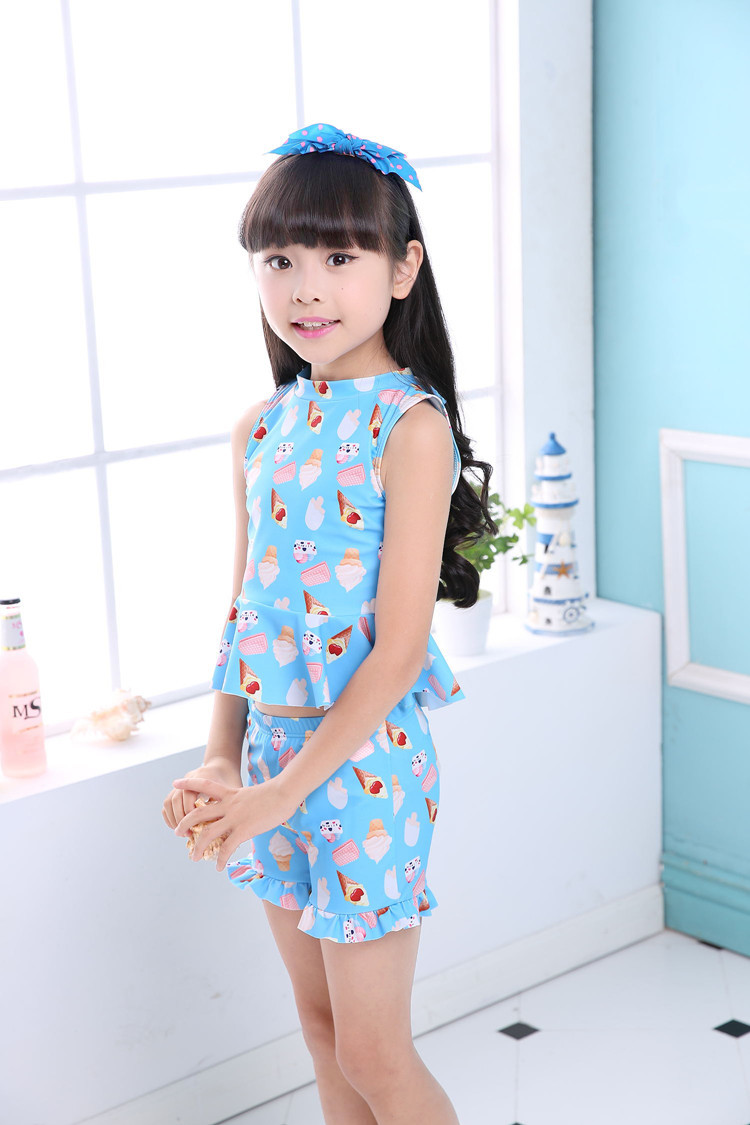 小女孩儿童分体游泳衣 中大女童泳装韩国可爱幼儿泳衣平角二件套