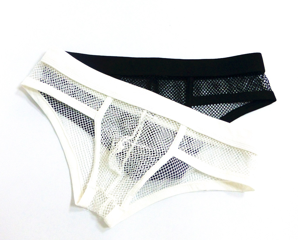 低腰性感外贸男士内裤透明网纱三角裤u凸设计渔网男士三角裤男裤