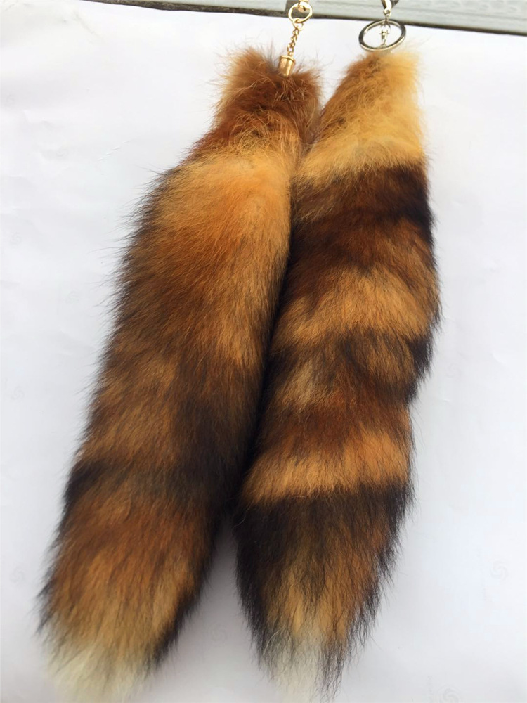 高档红新狐真毛狐尾巴汽车钥匙扣大红狐尾巴包包挂件狐狸女士挂