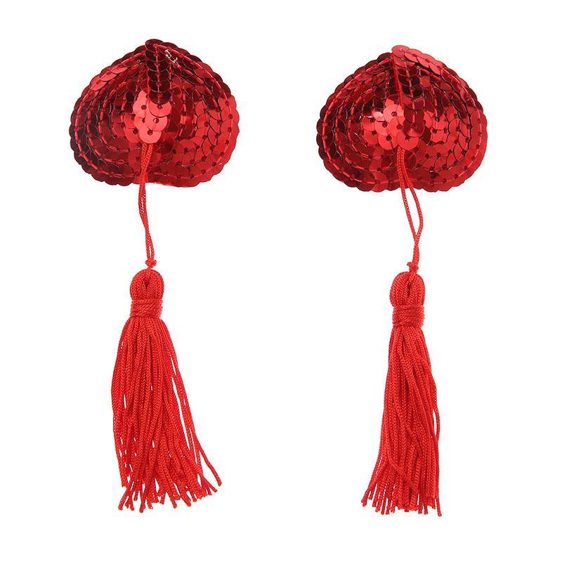 成人情趣用品 红色黑色亮片乳贴 女用流苏乳头贴 心形血滴子批发