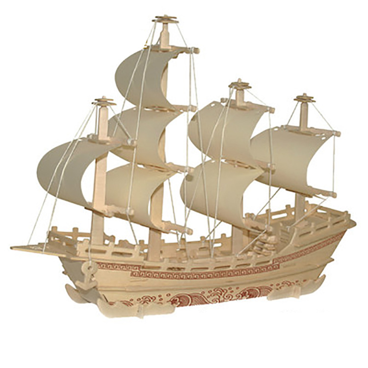 丝绸商船 木质拼装仿真模型 diy拼装船模 明朝古帆船 益智玩具