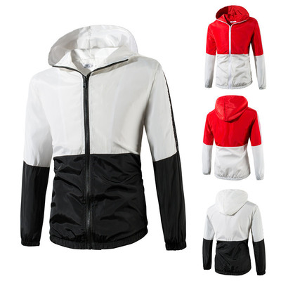 外贸批发男士宽松欧码拼色防雨绸夹克衫防风衣风褛连帽外套防晒服